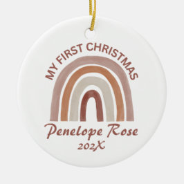 Ornamento De Cerâmica O Primeiro Natal do Bebê Boho Rainbow