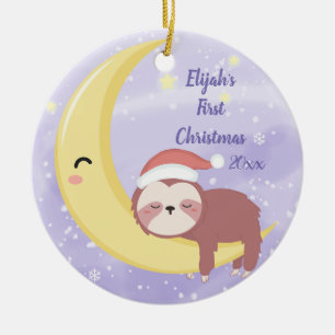 Ornamento De Cerâmica O Primeiro Natal do Bebê com a Lua e a Lua
