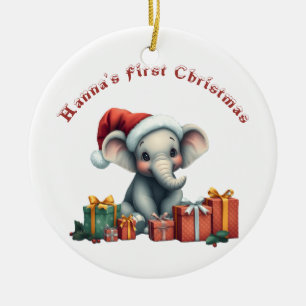 Ornamento De Cerâmica O Primeiro Natal do Bebê Elefante
