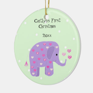 Ornamento De Cerâmica O primeiro Natal do bebê roxo do elefante