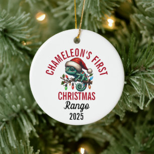 Ornamento De Cerâmica O Primeiro Natal do Camaleão 2025