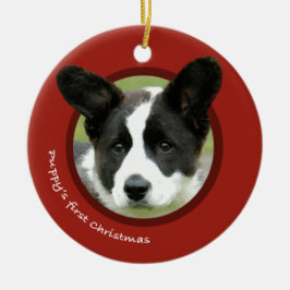 Ornamento De Cerâmica O primeiro Natal do filhote de cachorro (Corgi de