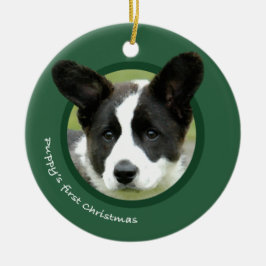 Ornamento De Cerâmica O primeiro Natal do filhote de cachorro (Corgi de