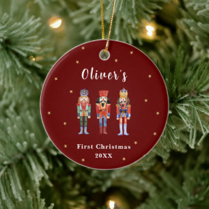 Ornamento De Cerâmica O Primeiro Natal do Red Elegant Nutcracker Baby