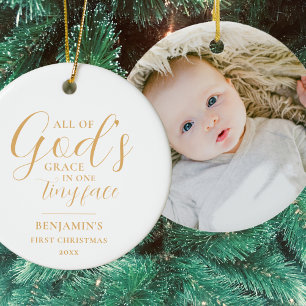 Ornamento De Cerâmica O Primeiro Natal Religioso do Bebê Dourado