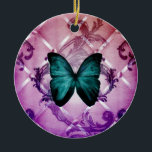 Ornamento De Cerâmica O roxo magenta roda borboleta boémia da cerceta<br><div class="desc">O roxo do Flourish roda presentes boémios da borboleta da cerceta. Acessórios home chiques de Boho. Decoração francesa da casa do país. Acessórios de forma da borboleta da cerceta. Decoração da casa da borboleta do chique. Acessórios home do art deco.</div>