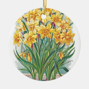 Ornamento De Cerâmica o rsvp da data floresce o vintage do amarelo do