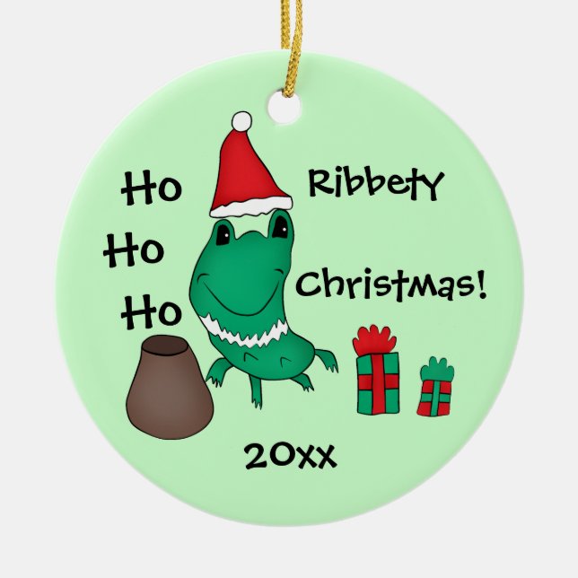 Ornamento De Cerâmica O sapo de Natal giro da Cassie (Frente)