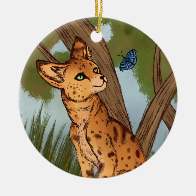 Ornamento De Cerâmica O Serval e a Borboleta (Frente)