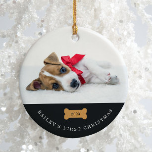 Ornamento De Cerâmica O seu cachorro é o primeiro Natal   Carvão com fot