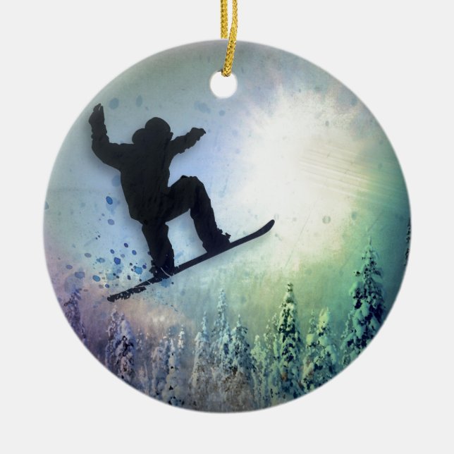 Ornamento De Cerâmica O Snowboarder: Ar (Frente)