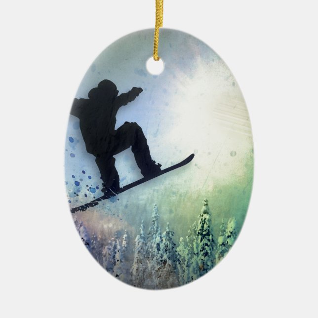 Ornamento De Cerâmica O Snowboarder: Ar (Frente)