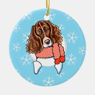 Ornamento De Cerâmica O Spaniel de Springer deixou-o nevar