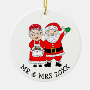 Ornamento De Cerâmica O Sr. e a Sra. Papai Noel personalizaram o Natal