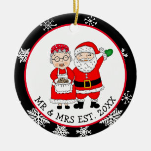 Ornamento De Cerâmica O Sr. e a Sra. Papai Noel personalizaram o Natal