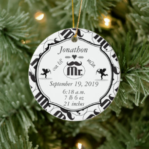 Ornamento De Cerâmica O Sr. Mustache Lil Man Baby Boy Stats