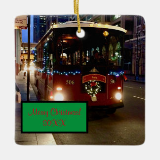 Ornamento De Cerâmica O Trolley De Natal Em Chicago