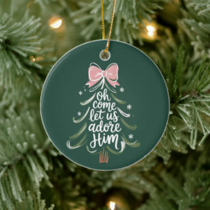 Ornamento De Cerâmica Ó Vem, Adoremos a Ele Cristão Natal Religioso