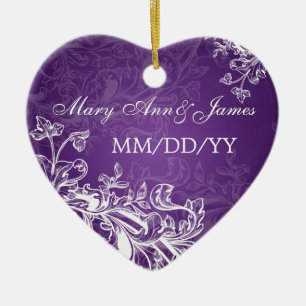 Ornamento De Cerâmica O vintage elegante do favor do casamento roda roxo