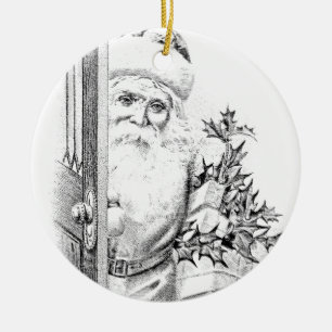 Ornamento De Cerâmica O vintage Papai Noel vem através da porta!