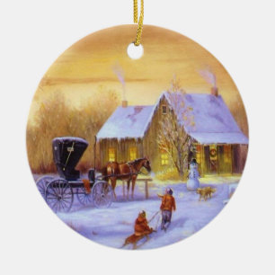 Ornamento De Cerâmica O vintage personaliza o Natal do Natal da foto