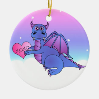 Ornamento De Cerâmica O vôo bonito do dragão ama-o - azul/roxo