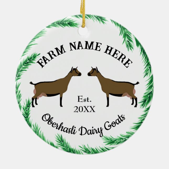 Ornamento De Cerâmica Oberhasli Dairy Goat Pine Wreath Personalizado (Traseira)