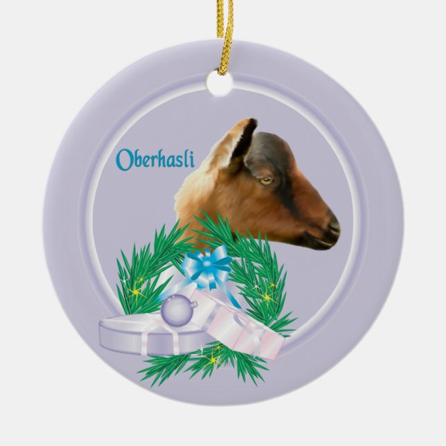 Ornamento De Cerâmica Oberhasli Goat Wreath Holiday Ornament (Frente)