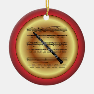 Ornamento De Cerâmica Obot ~ Música em Folha ~ Vermelho/Verde/Dourado ~