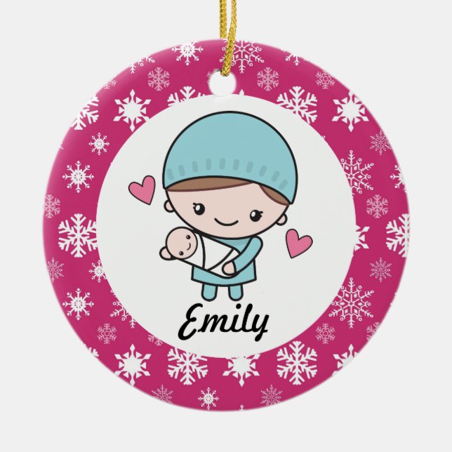 Ornamento De Cerâmica Obstetrícia Enfermeira OB-GYN Parteira (Frente)