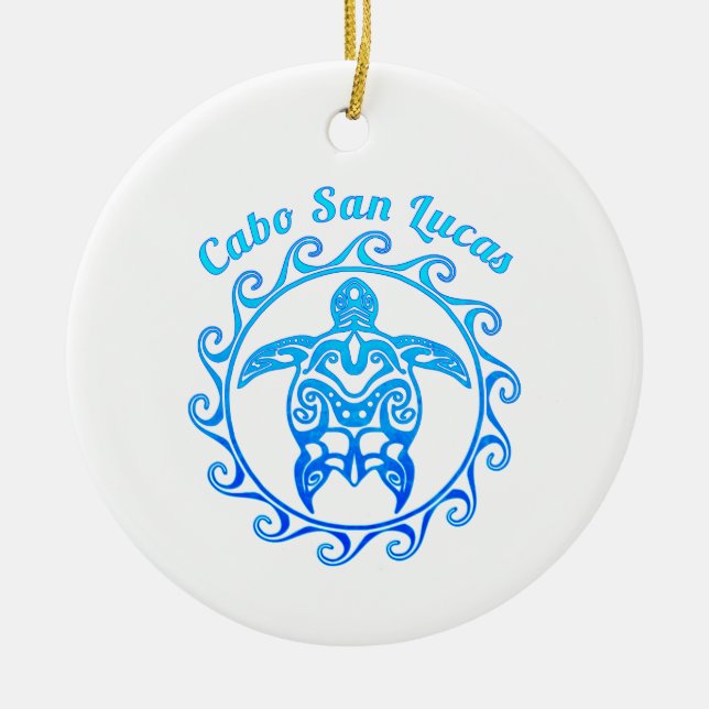 Ornamento De Cerâmica Ocean Blue Tribal Tartaruga Cabo San Lucas (Frente)