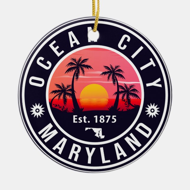 Ornamento De Cerâmica Ocean City Maryland Retro Sunset Souvenirs 60s (Frente)
