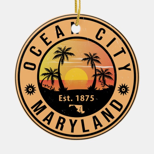 Ornamento De Cerâmica Ocean City Maryland Retro Sunset Souvenirs 60s (Frente)