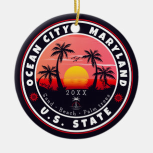 Ornamento De Cerâmica Ocean City Maryland Retro Sunset Souvenirs 80s