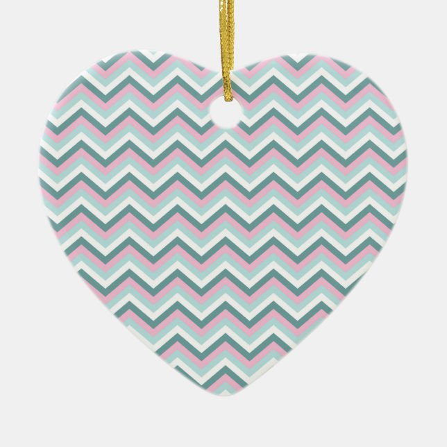 Ornamento De Cerâmica Ocean Mist Chevron Patterno (Frente)