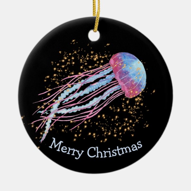 Ornamento De Cerâmica Oceano Jellyfish Sparkle Natal (Frente)