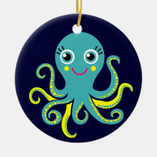 Ornamento De Cerâmica Octopus azul e amarelo