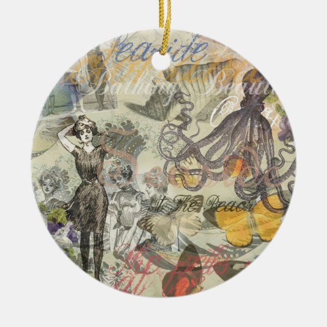 Ornamento De Cerâmica Octopus Beach Antique Coastal Steampunk (Frente)