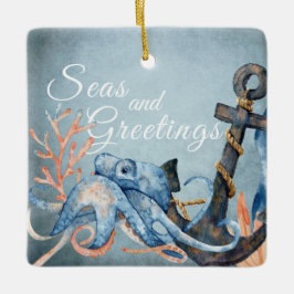 Ornamento De Cerâmica Octopus Beach personalizado e saudações