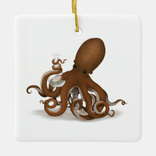 Ornamento De Cerâmica Octopus Com Vidro Flask Steampunk Sceintist