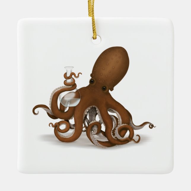 Ornamento De Cerâmica Octopus Com Vidro Flask Steampunk Scientist (Frente)