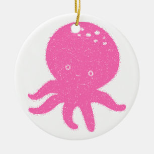 Ornamento De Cerâmica Octopus Cor-de-Rosa Cor-de-Rosa Antigo Impressão