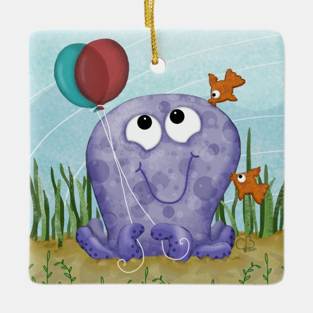 Ornamento De Cerâmica Octopus e Fishy Kisses (Frente)