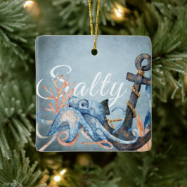 Ornamento De Cerâmica Octopus Salgado Personalizado, Anchor Beach Christ