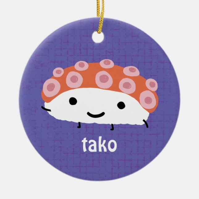 Ornamento De Cerâmica Octopus Sushi (tako) Personagem Cute Kawaii Feriad (Frente)