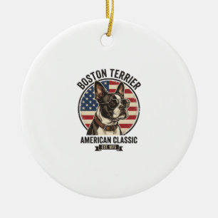 Ornamento De Cerâmica Óculos de sol com bandeira americana do cão clássi