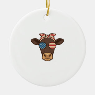 Ornamento De Cerâmica Óculos de sol com cabeça de vaca patriótica design