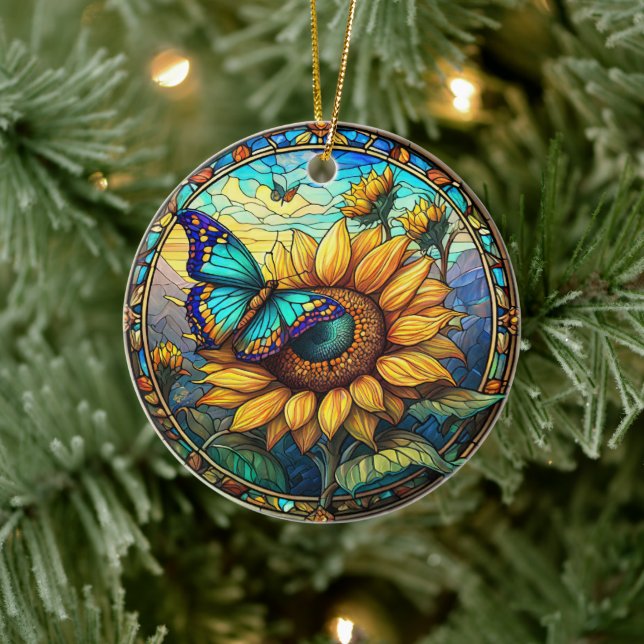 Ornamento De Cerâmica Óculos de vidro de cerâmica de girassol (Árvore)