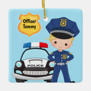 Ornamento De Cerâmica Oficial de Polícia Personalizado e Crianças de C