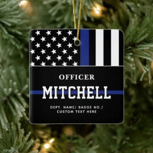 Ornamento De Cerâmica Oficial de Polícia Personalizado Thin Blue Line